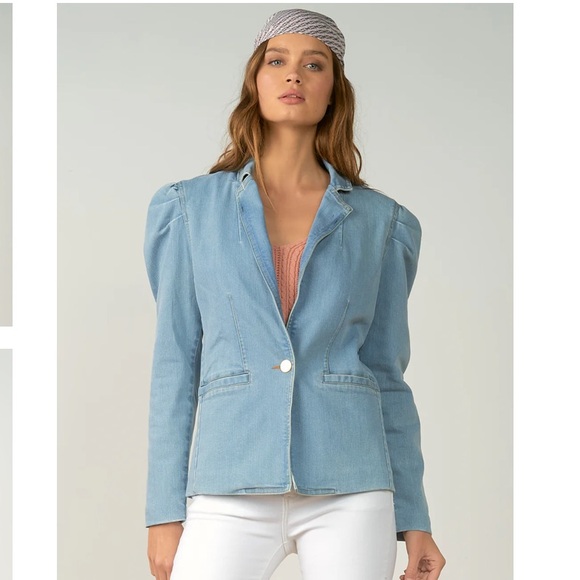 ⭐️ NEW Elan Medium Light Blue Puff Sleeve Light Jackson Denim Blazer - Picture 9 of 10